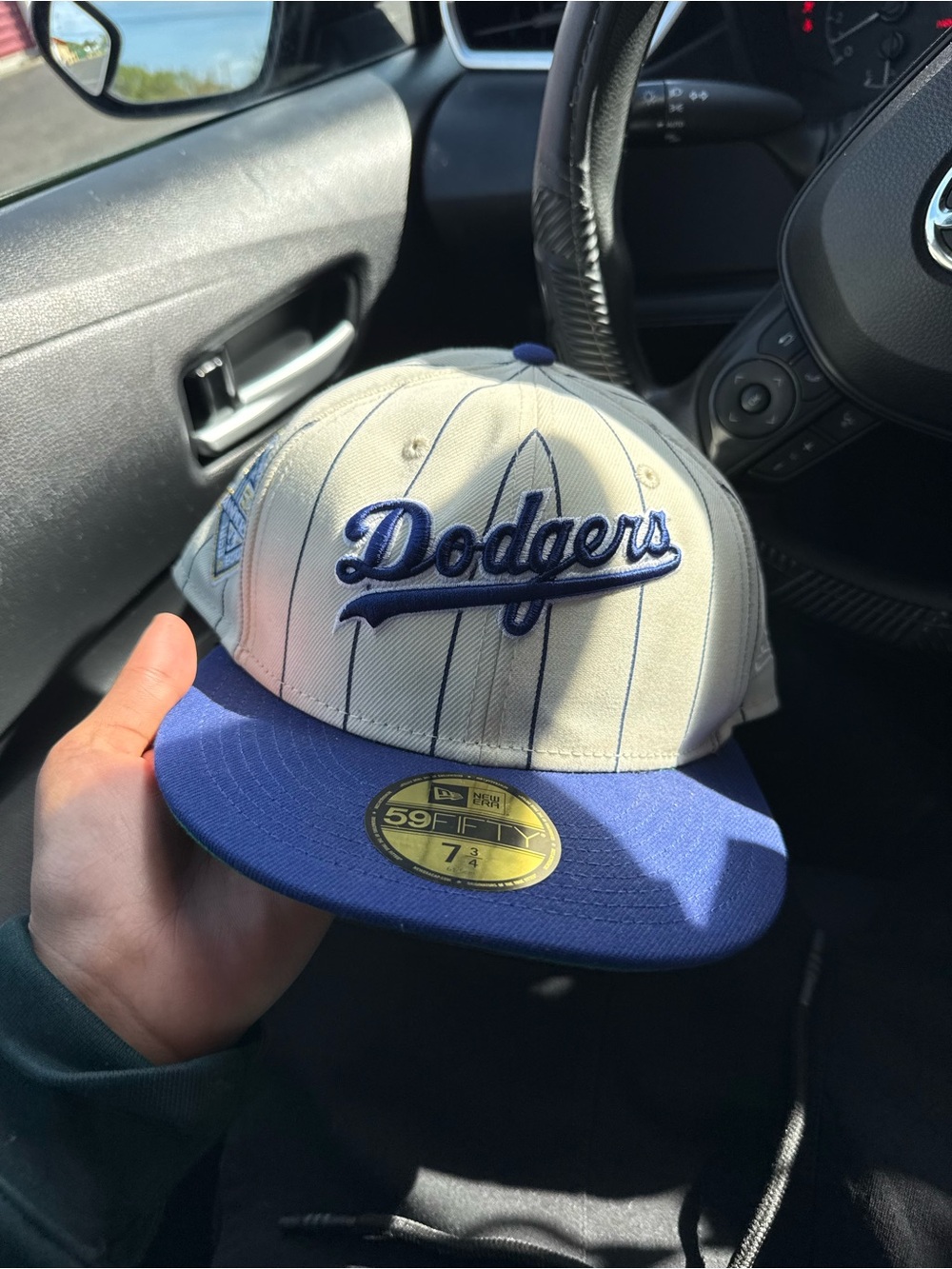 New Era Dodgers Kids Fitted Cap in Cream and Blue